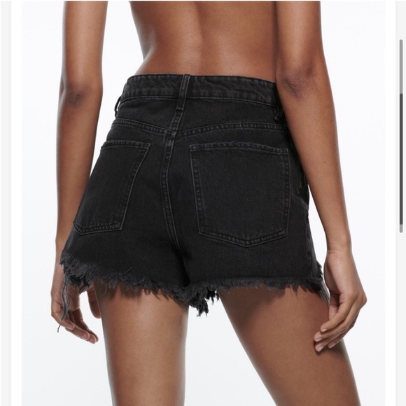 Zara black denim cut off shorts size 4 - Picture 2 of 9